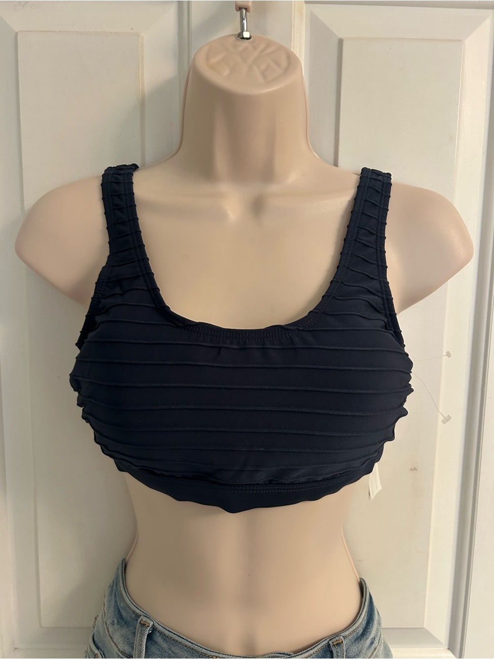 Scoop Neck Navy Ribbed Swim Bikini Top